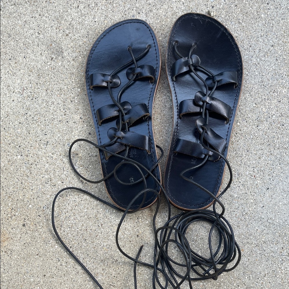 Black Leather Lace-Up Sandals vintage from Greece ❤️